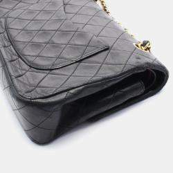 Pre Owned Chanel Double Flap Medium Black Lambskin Shoulder Bag