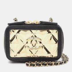 Pre Owned Chanel Plate Vanity Mini Black/Gold Lambskin Shoulder Bag