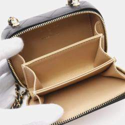 Pre Owned Chanel Plate Vanity Mini Black/Gold Lambskin Shoulder Bag