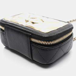 Pre Owned Chanel Plate Vanity Mini Black/Gold Lambskin Shoulder Bag