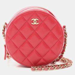 Pre Owned Chanel Matelasse Round Mini Red Calfskin Shoulder Bag