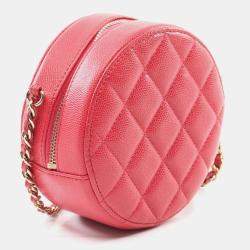 Pre Owned Chanel Matelasse Round Mini Red Calfskin Shoulder Bag