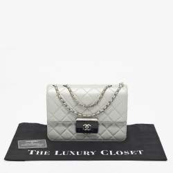 Pre Owned Chanel Silver Quilted Leather Beauty Lock Flap Bag