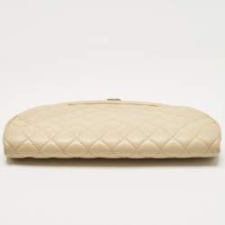 Pre Owned Chanel Beige Quilted Caviar Leather Timeless Clutch