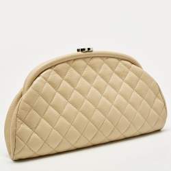 Pre Owned Chanel Beige Quilted Caviar Leather Timeless Clutch