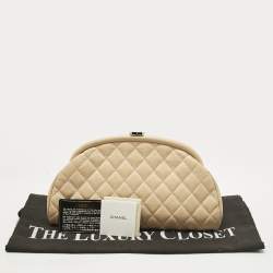 Pre Owned Chanel Beige Quilted Caviar Leather Timeless Clutch