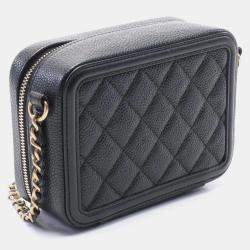 Pre Owned Chanel CC Filigree Mini Vanity Black Leather Shoulder Bag