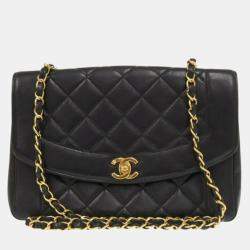 Pre Owned Chanel Diana Black Lambskin Leather Shoulder Bag