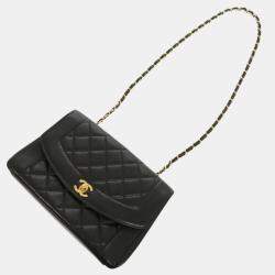 Pre Owned Chanel Diana Black Lambskin Leather Shoulder Bag