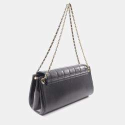 Pre Owned Chanel 2.55 Chocolate Bar Black Lambskin Shoulder Bag