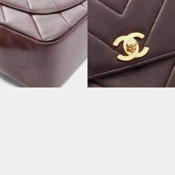 Pre Owned Chanel Chevron V-Stitch Bordeaux Lambskin Handbag