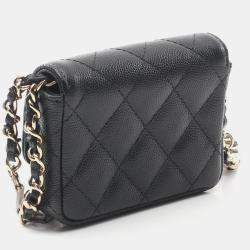 Pre Owned Chanel Mini Black Caviar Leather Shoulder Bag
