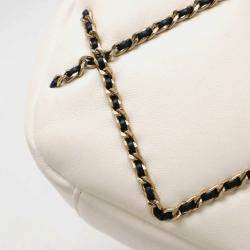 Pre Owned Chanel Entwined Chain Stitch Ivory Lambskin Camera Bag