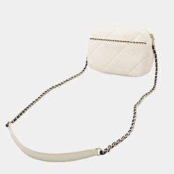 Pre Owned Chanel Entwined Chain Stitch Ivory Lambskin Camera Bag