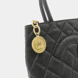 Pre Owned Chanel Medallion Black Grained Leather Handbag