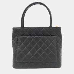 Pre Owned Chanel Medallion Black Grained Leather Handbag