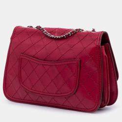 Pre Owned Chanel Red Medium Stitched Calfskin Citizen Flap