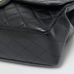 Pre Owned حقيبة شانيل جامبو كلاسيك جلد كافيار أسود مبطن بقلاب واحد