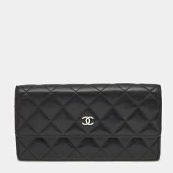 Pre Owned Chanel Black Quilted Leather Classic Flap Continental Wallet