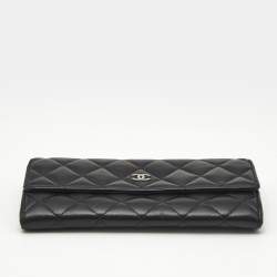 Pre Owned Chanel Black Quilted Leather Classic Flap Continental Wallet