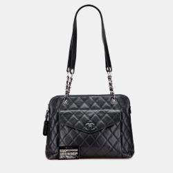 Pre Owned Chanel Black CC Quilted Caviar Front Pocket Shoulder Bag