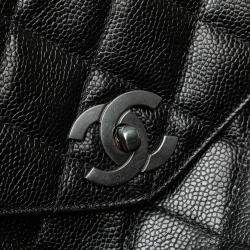Pre Owned Chanel Black CC Quilted Caviar Front Pocket Shoulder Bag
