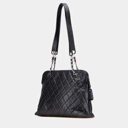 Pre Owned Chanel Black CC Quilted Caviar Front Pocket Shoulder Bag