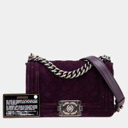Pre Owned Chanel Purple Small Quilted Velvet Boy Flap