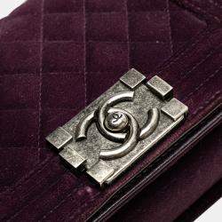 Pre Owned Chanel Purple Small Quilted Velvet Boy Flap