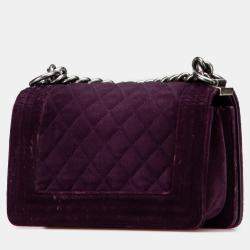 Pre Owned Chanel Purple Small Quilted Velvet Boy Flap