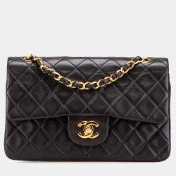 Pre Owned Chanel Black Small Classic Lambskin Double Flap