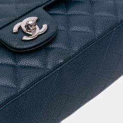 Pre Owned Chanel Blue Medium Classic Caviar Double Flap