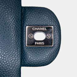 Pre Owned Chanel Blue Medium Classic Caviar Double Flap