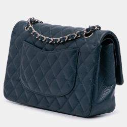 Pre Owned Chanel Blue Medium Classic Caviar Double Flap