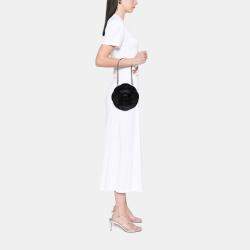 Pre Owned Chanel Black Lambskin and Satin Camellia Flower Evening Bag