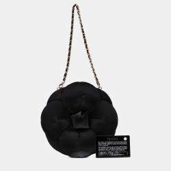 Pre Owned Chanel Black Lambskin and Satin Camellia Flower Evening Bag