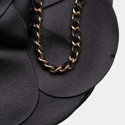 Pre Owned Chanel Black Lambskin and Satin Camellia Flower Evening Bag