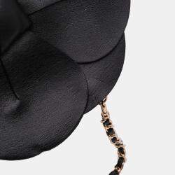 Pre Owned Chanel Black Lambskin and Satin Camellia Flower Evening Bag