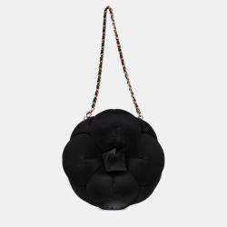 Pre Owned Chanel Black Lambskin and Satin Camellia Flower Evening Bag