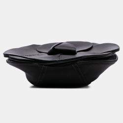 Pre Owned Chanel Black Lambskin and Satin Camellia Flower Evening Bag