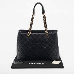Pre Owned Chanel Black Quilted Caviar Leather Grand Shopper Tote
