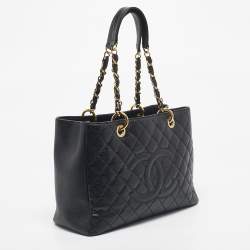 Pre Owned Chanel Black Quilted Caviar Leather Grand Shopper Tote