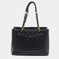 Pre Owned Chanel Black Quilted Caviar Leather Grand Shopper Tote