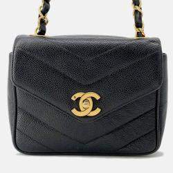 Pre Owned Chanel V Stitch Chain shoulder Bag Black Caviar Leather