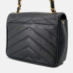 Pre Owned Chanel V Stitch Chain shoulder Bag Black Caviar Leather