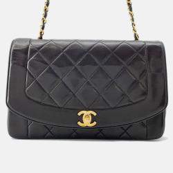 Pre Owned Chanel Diana Chain shoulder Bag Black Lambskin