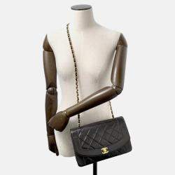Pre Owned Chanel Diana Chain shoulder Bag Black Lambskin