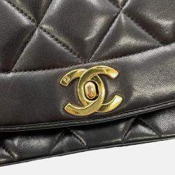 Pre Owned Chanel Diana Chain shoulder Bag Black Lambskin