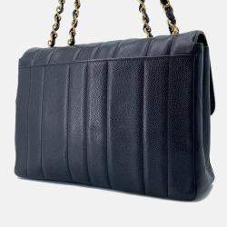 Pre Owned Chanel Mademoiselle Single Flap Chain Shoulder Bag Black Caviar Leather Size 30
