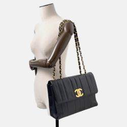 Pre Owned Chanel Mademoiselle Single Flap Chain Shoulder Bag Black Caviar Leather Size 30
